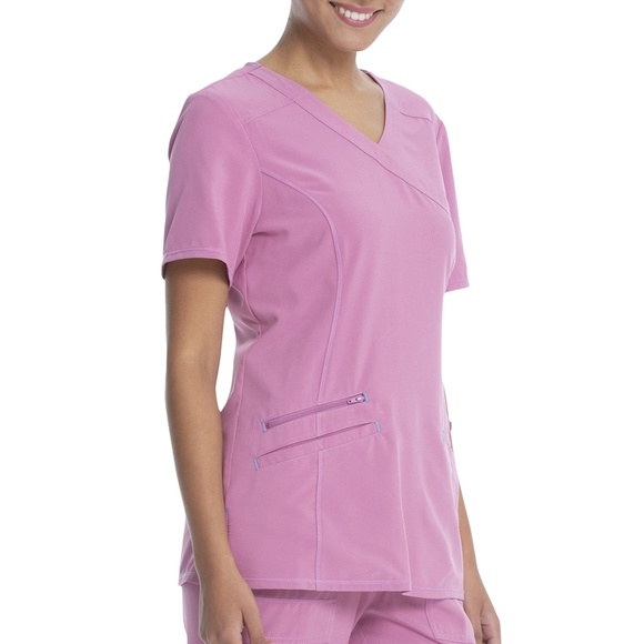 Scrubstar Women's Fashion Premium Performance Mock Wrap Mellow Mauve Scrub Top M - Picture 3 of 8